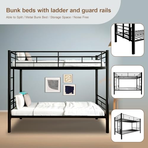 HomJoones Metal Bunk Bed Twin Over Twin Sturdy Heavy Duty Bunk Beds with 2 Side Ladders,Space Saving,No Box Spring Needed,for Boys Girls Teens Adults, Bedroom, Dormitory (Black) HomJoones
