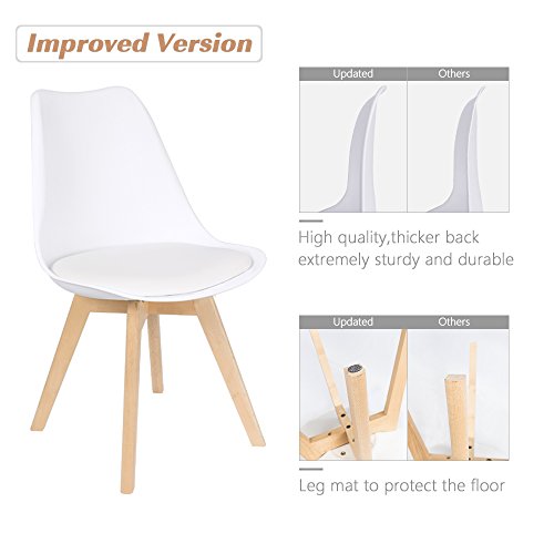 Furmax Mid Century Modern DSW Upholstered Side Beech Wood Legs and Soft Padded Shell Tulip Chair for Dining Living Room Bedroom Kitchen Set of 4 (White) - WoodArtSupply