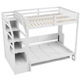 Merax Modern Farmhouse Wood Full XL Loft Bed with Full Size Murphy Bed Chest & Storage Staircase/Space Saving/No Box Spring Needed, White Merax