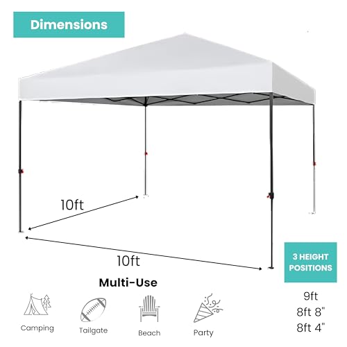 BTEXPERT 10x10ft 1-Person Setup Instant Pop Up Canopy Tent, One Touch Portable Commercial Shelter Outdoor Gazebo 1-Button Push Carrying Wheeled Bag for Home Party Deck Beach Wedding Camping Backyard BTEXPERT