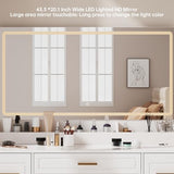 Vanity Desk with Mirror and LED Lights, 43'' W Makeup Vanity Desk with Power Outlet, 3 Color Modes, 7 Drawers Vanity Table with Chair, Dressing Table for Bedroom, Dressing Room Homesflex