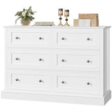 FACBOTALL Modern 6 Drawer Double Dresser, White Dresser Wood Dresser, Wide Chest of Drawers with Deep Drawers & Mental Double Handles Nursery Dresser for Living Room, Hallway FACBOTALL