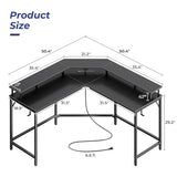 Huuger L Shaped Gaming Desk with Power Outlets & LED Lights, Computer Desk with Monitor Shelves, Carbon Fiber Surface, Home Office Desk, Corner Gaming Desk with Hooks, Carbon Fiber Black Huuger