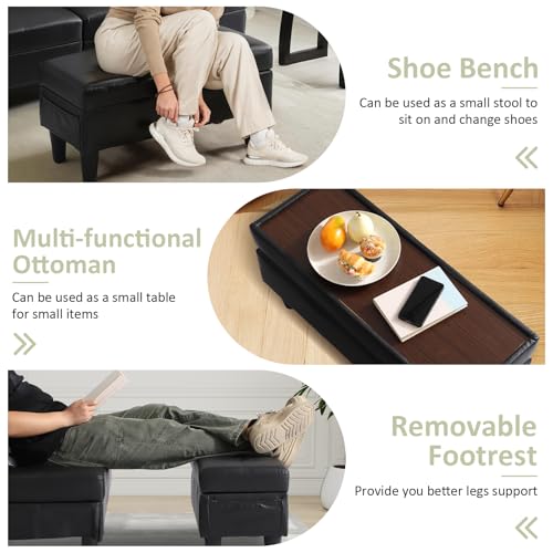 BIAOZHIKE Convertible Futon Sofa Bed with Storage Ottoman/Coffee Table, Multifunctional Folding Futon Set, Tufted Loveseat Sleeper Couch for Small Space, Bedroom, Apartment, Dorm (Black) BIAOZHIKE