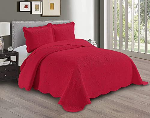 Linen Plus Embossed Coverlet Bedspread Set Oversized Solid Red Full/Queen Bed Cover Bedding New # Dana Linen Plus