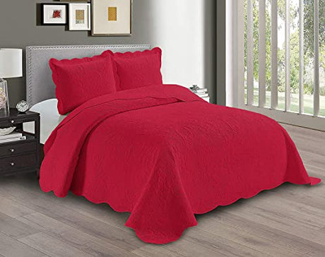 Linen Plus Embossed Coverlet Bedspread Set Oversized Solid Red Full/Queen Bed Cover Bedding New # Dana Linen Plus