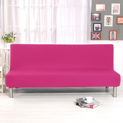Homonic Solid Colour Armless Sofa Bed Cover Polyester Spandex Stretch Futon Slipcover 3 Seater Elastic Full Folding Couch Cover fits Folding Sofa Bed Without Armrests 80" x 50" in (Rose Red) Homonic