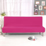 Homonic Solid Colour Armless Sofa Bed Cover Polyester Spandex Stretch Futon Slipcover 3 Seater Elastic Full Folding Couch Cover fits Folding Sofa Bed Without Armrests 80" x 50" in (Rose Red) Homonic