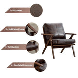 INZOY Mid-Century Modern Accent Chair with Wood Frame Set of 2, PU Leather Living Room Chair and Soft Thick Padded Armchair for Living Room Bedroom Reception with Removable Upholstered Cushions, Brown INZOY