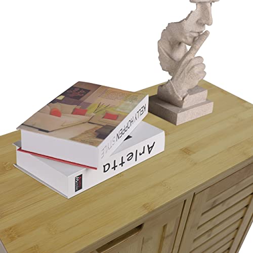 MUPATER Small Storage Cabinet Bamboo with 4 Drawers and 1 Cupboard, Freestanding Compact Floor Towel Cabinet Bamboo for Laundry Room, Entryway and Bedroom, Natural MUPATER