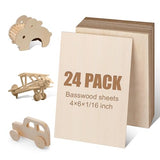 24Pack Basswood Sheets 4x6x1/16 Inch, Basswood for Laser Cutting & Engraving, Thin Plywood Wood Sheets Unfinished Wood for Crafts, DIY Architectural Models, Wood Burning and Painting. VKIZA