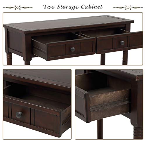P PURLOVE Sofa Table Antique Style Wooden Console Table with 2 Drawers and Bottom Shelf (Dark Espresso) P PURLOVE
