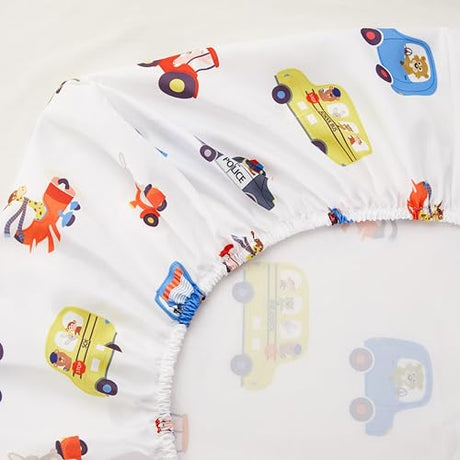 PINNKKU 4-Piece Toddler Bedding Set, Includes 1 Flat Sheet, 1 Fitted Sheet, 1 Comforter and 1 Reversible Pillowcase, Standard Toddler Comforter & Sheet Set, Ultra Soft Toddler Bed Set, Cars & Road PINNKKU