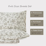 Zusbest Cotton Sheets Full Tan Floral Beige Patterned Bed Sheet Sets Vintage Peony Flower Toile Printed Bedding Luxury Soft Breathable Crisp Cooling Percale Sheets Deep Pocket 17.5'', 4 Pcs Zusbest