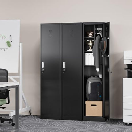 Letaya Broom Closet Storage Cabinet,Metal Cleaning Supply Tool Cabinet,Utility Cabinets for Brooms & Mops Black Garage Organization Cabinet for Laundry Room, Bathroom Letaya