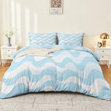 Single 61" x 79" Bedding Duvet Cover Set - Blue Minimalist Modern Wavy Printed 3 Piece Brushed Microfiber Comforter Quilt Cover with Zipper Closure for Men and Women Generic