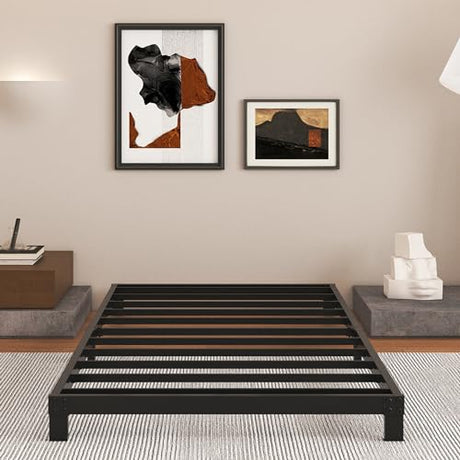 Cieemine 5 Inch Low Bed Frame Twin, Heavy Duty Twin Bed Frames Low Profile, No Box Spring Needed, Easy Assembly, Noise Free, Black Cieemine