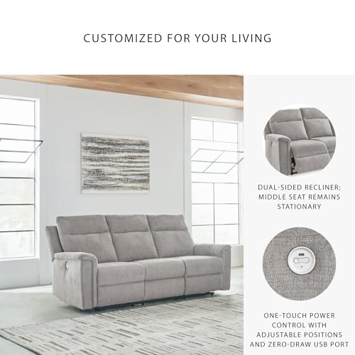 Signature Design by Ashley Barnsana Minimalist Power Reclining Sofa with USB Charging Ports, Light Gray Signature Design by Ashley