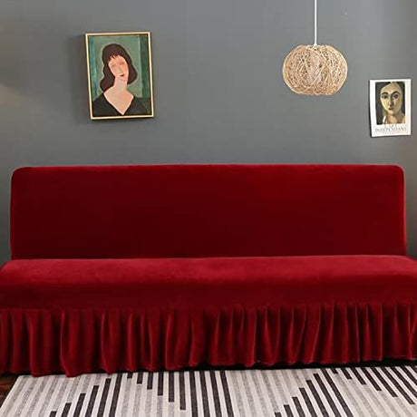 Yefound Armless Thick Plush Futon Cover Stretch Velvet Sofa Bed Slipcover Soft Couch Sofa Cover Futon Slipcover Futon Sofa Cover Furniture Bed Protector,59"-67",Red Yefound
