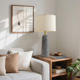 BOBOMOMO 27.25" Modern Table Lamp Set of 2, Gray Resin Lamp with Natural Stone Look, Lamps for Living Room with Linen Shades, Nightstand Lamp for Bedroom, Living Room, Entryway BOBOMOMO