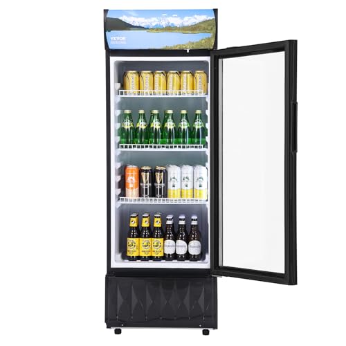 VEVOR Commercial Merchandiser Refrigerator, 6.8 Cu.Ft / 195L Beverage Refrigerator Cooler Merchandiser, Glass Door Display Refrigerator Upright Fridge with 3 Adjustable Shelves, Customizable Lightbox VEVOR