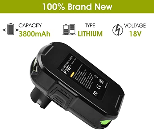 Upgraded 3800mAh 2Packs P107 Battery Compatible with Ryobi 18V Battery ONE+ P102 P103 P105 P107 P108 P109 Cordless for one Plus Tool System POWTREE
