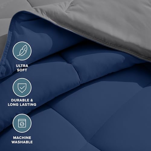 Bare Home Comforter - Twin/Twin Extra Long - Reversible Colors - Goose Down Alternative - Ultra-Soft - Premium 1800 Series - All Season Warmth - Bedding Comforter (Twin/Twin XL, Dark Blue/Grey) Bare Home