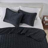 Great Bay Home Twin Size Velvet Quilt and Sham Set - Dual-Sided Luxury Velvet, Heavyweight 2-Piece Bedding Set - Ultra Soft, Quilted Box-Stitched and Down-Alternative Fill (Twin/Twin XL, Black) Great Bay Home