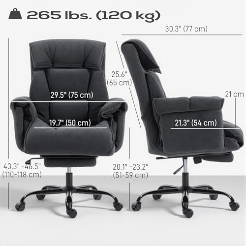 HOMCOM Executive Office Chair Comfy with Foot Rest, Reclining Swivel Computer Desk Chair with High Back, Thick Cushion, Padded Armrest, Adjustable Height, Rolling Wheels, Dark Gray HOMCOM