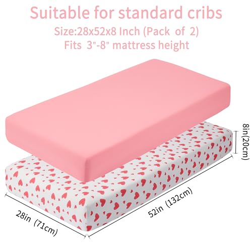 GUNTAIL Baby Crib Sheets for Boys Girls, 2 Pack Fitted Crib Sheet for Standard Crib and Toddler Mattress, Soft Microfiber Baby Sheet 52x28x8in. (Love & Pink) GUNTAIL