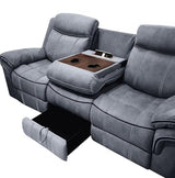 Gray Velvet Recliner with & Table - 3 Seat, and Relaxing, Stable, Stylish Tuft Workmanship, Soothing Two Tone Port Table, Soft Fluffy, Strong Wood Metal Frame, Classy Tufting, Comfy MOOSH