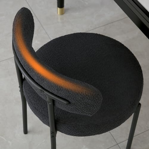 DYHOME Black Boucle Dining Chairs Set of 4, Modern Upholstered Dining Chairs with 4" Thick Cushion and Sturdy Metal Legs for Dining Room, Kitchen DYHOME
