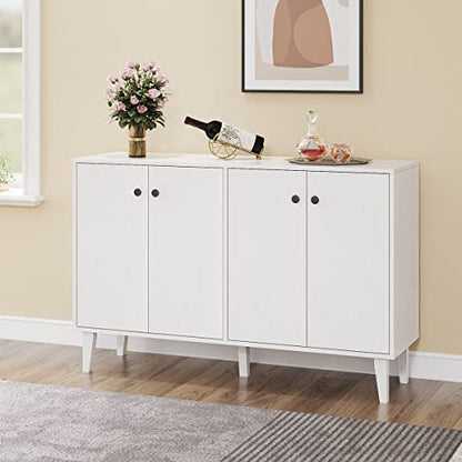 Panana Sideboard Buffet Cabinet Kitchen Storage Cabinet Living Room 4 Doors Console Table (White) - WoodArtSupply