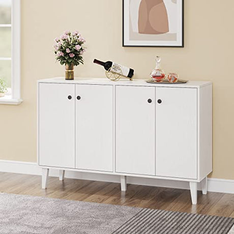 Panana Sideboard Buffet Cabinet Kitchen Storage Cabinet Living Room 4 Doors Console Table (White) Panana