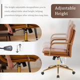 MOJAY Office Chair, Leather Desk Chair, Brown Desk Chair, Mid Century Modern Office Chair, Swivel Comfy Upholstered Executive Desk Chair with Gold Legs and Armrests for Home, Office (Camel&Golden) MOJAY