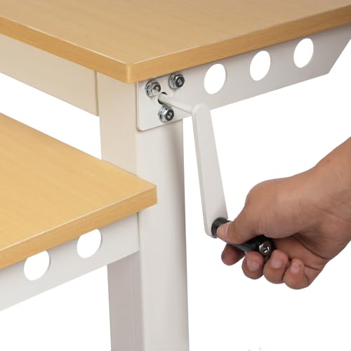 Ongniong 2 Tier Standing Rolling Desk Adjustable Height 47" Wide Manual Crank Mobile Standing Desk with Steel Frame Portable Stand up Desk Double Level Workstation 66.14lbs Weight Capacity Ongniong