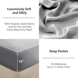 CozyLux Satin Fitted Sheet Twin Size, Light Grey Silky Satin Bed Fitted Sheet Only with Silky Microfiber, Deep Pocket, Single Bottom Sheet Sold Separately, Breathable, Smooth and Soft CozyLux