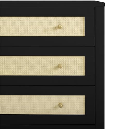 Simmons Kids Theo 3 Drawer Dresser with Changing Top and Interlocking Drawers, Black/Textured Almond Delta Children