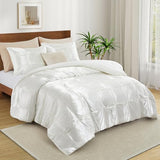 Lanest Housing Full/Queen Size Satin Comforter Set Ivory White, 3 Pieces Soft and Lightweight Silk Bedding, All Season Fluffy Down Alternative Comforter Bed Set Lanest Housing