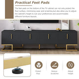 ON-TREND Modern TV Stand with Metal Legs and Gold Handles for TVs Up to 80'', Media Console Table with Cabinets and Adjustable Shelves, Luxury TV Cabinet with Geometric Lines for Living Room, Black Harper & Bright Designs