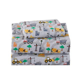 Softan Kids Bed Sheet Set, 3-Piece Twin Sheets Set, Microfiber Fitted Sheet with 15 Inches Deep Pocket and Corner Straps, Breathable & Silky Soft Excavator Pattern Sheet and Pillowcase Sets Softan
