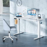 DUMOS 40 Inch Electric Standing Desk Height Adjustable, Sit to Stand Up Computer Workstations Work PC Table Home Office Study Writing Gaming Desks with Memory Presets for Walking Pad, Bedroom, White DUMOS