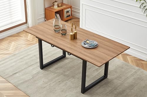 ShopBOPP Expandable Dining Table, 55 to 70 inch Modern Wood Expanding Kitchen Table, Multipurpose Collapsible Drop Leaf Extension, Rectangular Expandable Dining Room Table for Small Space - WoodArtSupply