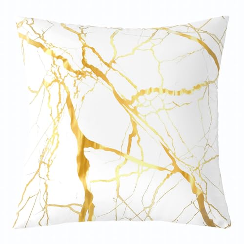 Castle Fairy Gold Marble Texture Throw Pillow Cover,Modern Luxury Style Cushion Cover 16"x16" for Boys Teens,Minimalist Art Golden Lines Pillowcase for Car RV,Abstract Room Decor,Single Pack Castle Fairy