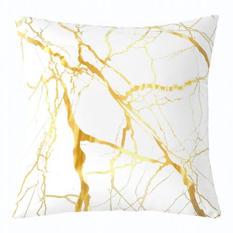 Castle Fairy Gold Marble Texture Throw Pillow Cover,Modern Luxury Style Cushion Cover 16"x16" for Boys Teens,Minimalist Art Golden Lines Pillowcase for Car RV,Abstract Room Decor,Single Pack Castle Fairy