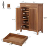 Tribesigns Shoe Cabinet, 5-Tier Shoe Storage Cabinet with Louvered Doors and Drawer, Freestanding Wooden Shoe Rack Organizer with Adjustable Shelves for Entryway, Hallway, Closet, Brown Tribesigns