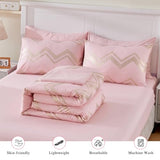 Wowelife Queen Comforter Set for Girls, Gold Glitter Foil Queen Bedding Comforter Set for Kids, 7 Pieces Bed Set for All Seasons, Teen Girl Bedroom Sets with 2 Pillow Shams and 2 Pillowcases Wowelife
