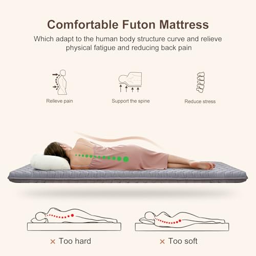 Premium Foam Japanese Futon Floor Mattress Full Size 54"x 80",100% High Density Foam Comfortable Floor Mattress,3.2" Thicken Foldable Sleeping Pad,Dormitory Tatami Mat,for Adult and Kids (Gray) Vibe bear