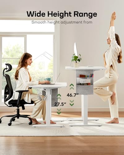 Marsail Standing Desk Adjustable Height,48"*28" Electric Standing White Deskwith Storage Bag,Sit Stand up Deskfor Home Office Writing Computer Table,4 Memory Preset with Headphone Hook,Cable Manager Marsail