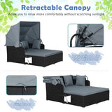 Salches Outdoor Rattan Daybed with Retractable Canopy, High-Resilient Soft Cushions, Foldable Side Trays, Outdoor Bed Loveseat for Garden, Backyard, Porch (Gray) Generic